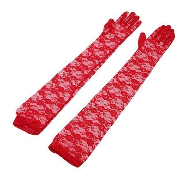 Guanti & manicotti: NEUE Spitzen Handschuhe 53 cm uni rot  - 220401 – Nuovo (secondo la descrizione) da Küssnacht am Rigi venduto da Pidu5