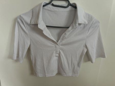 Damen Crop Top mit Kragen weiss gerippt gebraucht
