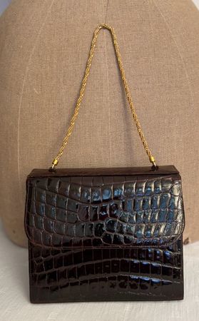 Petit sac de soirée vintage en crocodile marron