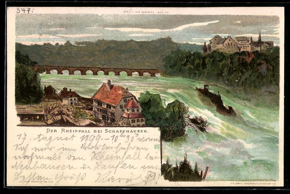 Ansichtskarten: Lithographie Schaffhausen, Der Rheinfall – Gebraucht aus Berlin von bartko-reher