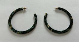Big Hoop Earrings Resin Green Pattern Like New Condition