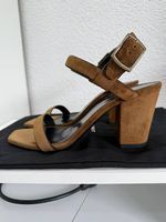 Saint Laurent Sandalen Riemen Block Heels Velours Braun 37