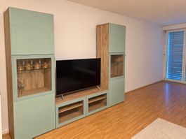 Wohnwand Holzoptik hellgrün gebraucht mit Gebrauchsspuren