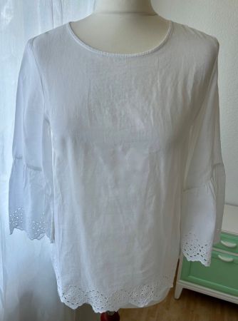 Weisse H&M Bluse, Boho-Top mit Stickerei, XS 34 Baumwolle