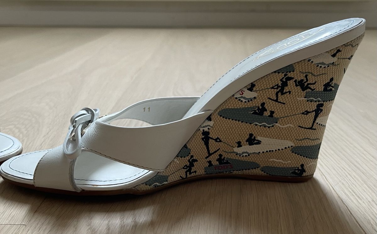 Tod'S Scarpe da donna: Tod's White Leather Slingback Wedges - Summer Fun Design – Usato da Zürich venduto da Asa_J_D 4