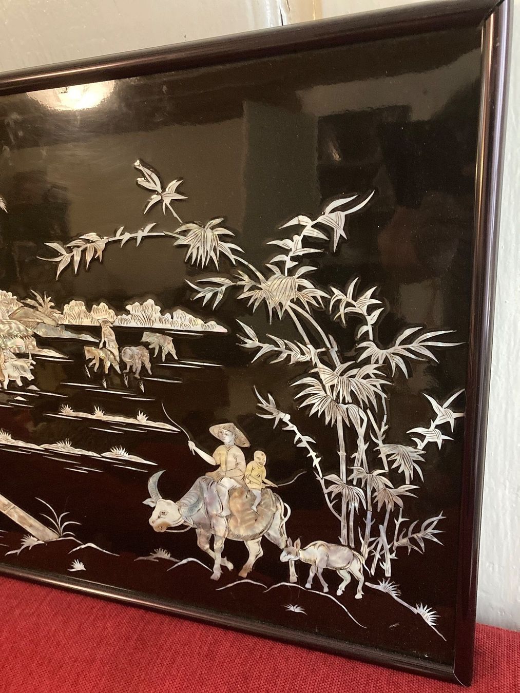 Dipinti: Grand Tableau  asiatique incrusté nacre  / Perlmutt Bild – Usato da La Neuveville venduto da Canelle4 1