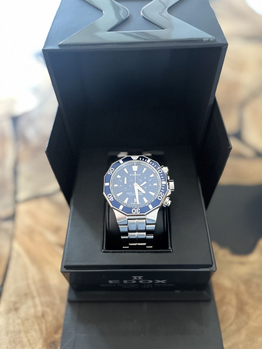 Edox Orologi: Edox Delfin Chronograph Silber/Blau FULL-SET – Nuovo (secondo la descrizione) da Rüti ZH venduto da FabriceK 1