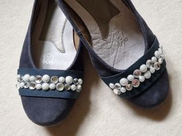 Rieker Ballerina Leder blau mit Perlen Gr.37