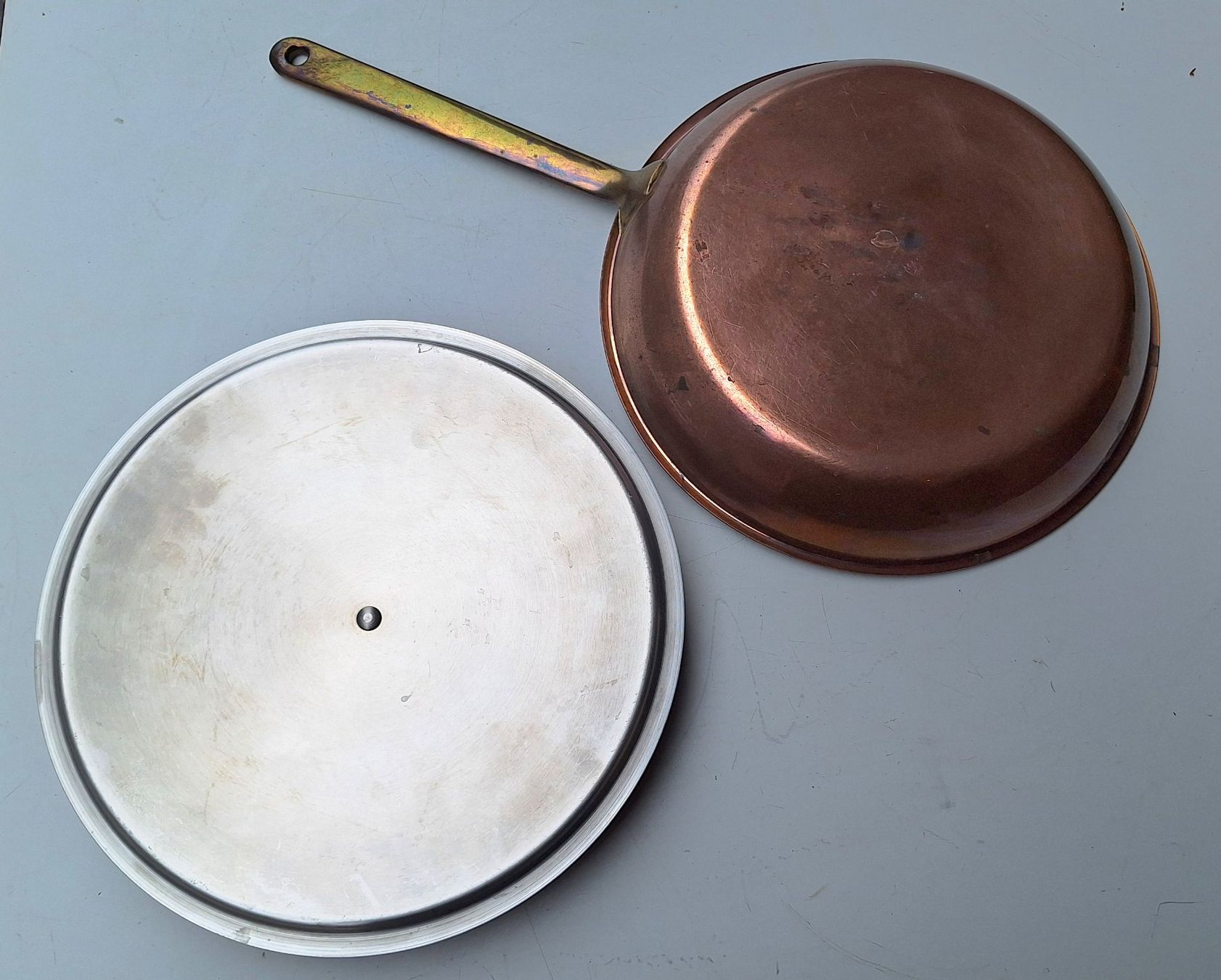 Padelle: Kupferpfanne mit Deckel, Messing Pfannenstiel – Usato da Weinfelden venduto da JoeBaer 2