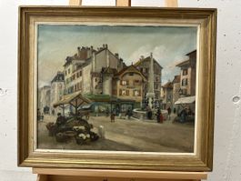 Antikes Ölgemälde Genf Place St. Gervais