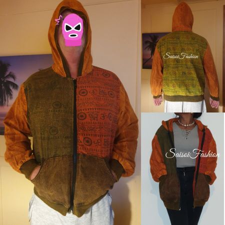 Herbst Hippie Goa Hoodie Jacke 100%Baumwolle,Mantel XS-XL
