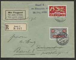Flugpost 1923 Basel Zürich Luftpost Sonderflug Katalog 2600