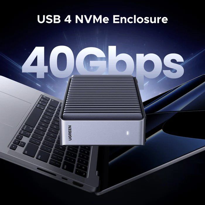GRAUGEAR USB4 M.2 SSD Enclosure, 40Gbps NVMe SSD Enclosure with Built-in Cooling Fan and Dual-Pipe Heatsink Aluminum Case, Thunderbolt 4/3, ASM2464PD Chip