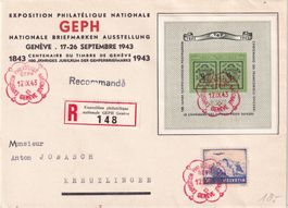 W18 Genfer Block auf offiz. Ersttagbrief 17.IX.43 mit F27