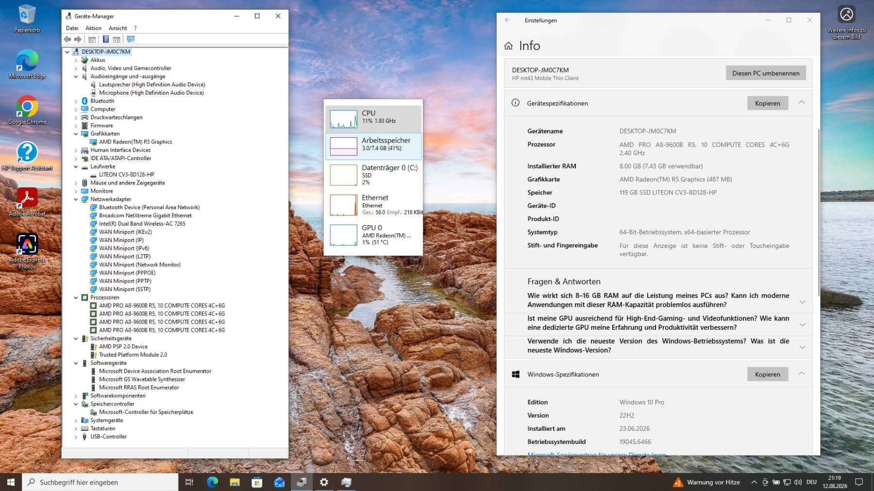 Hewlett Packard Notebooks: HP EliteBook mt43 Mobile Thin Client - Windows 10 Pro – Gebraucht aus Spreitenbach von PremiumNotebooks 7