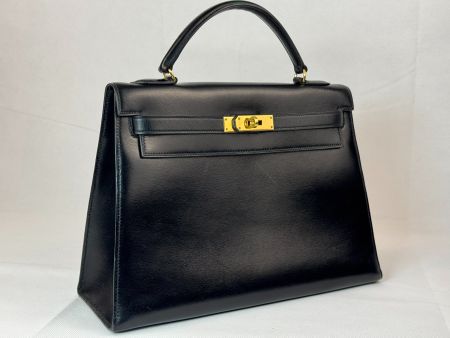 Vintage Hermès Kelly 32 Box Calf Tasche – Schwarz (von 1983)