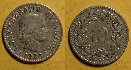 Toutes les monnaies: 10 Rappen 1920 – D'occasion à Allschwil par Coinfreak