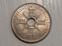 SILBER / 1 Shilling / Neu Guinea / 1945 / Prachtstück!