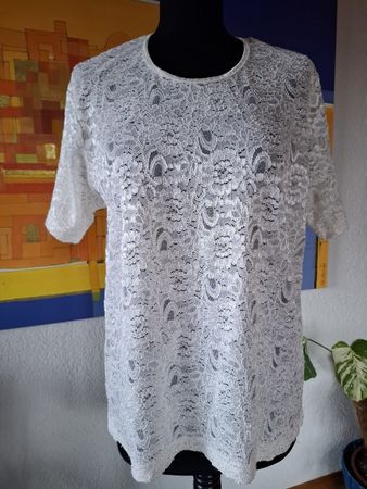 Spitze Shirt Damen Gr M 40 38 Weiss basic Business 4000