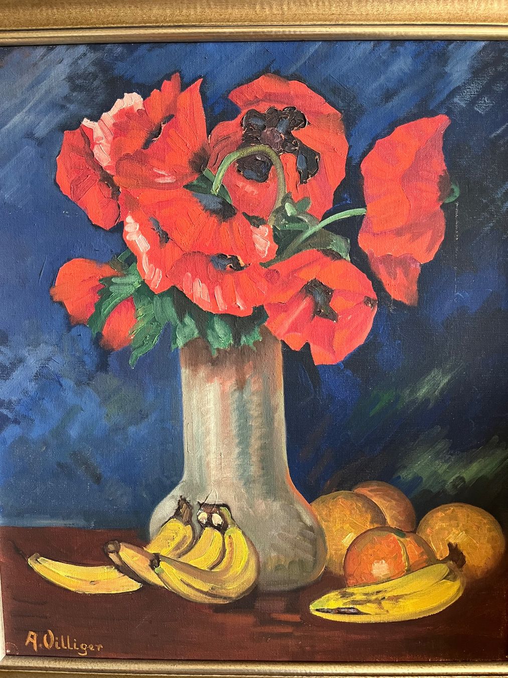 Dipinti: Atemberaubendes Stillleben-Ölgemälde Mit Roten Blumen! – Usato da Basel venduto da Kaffee_und_Kunst 1