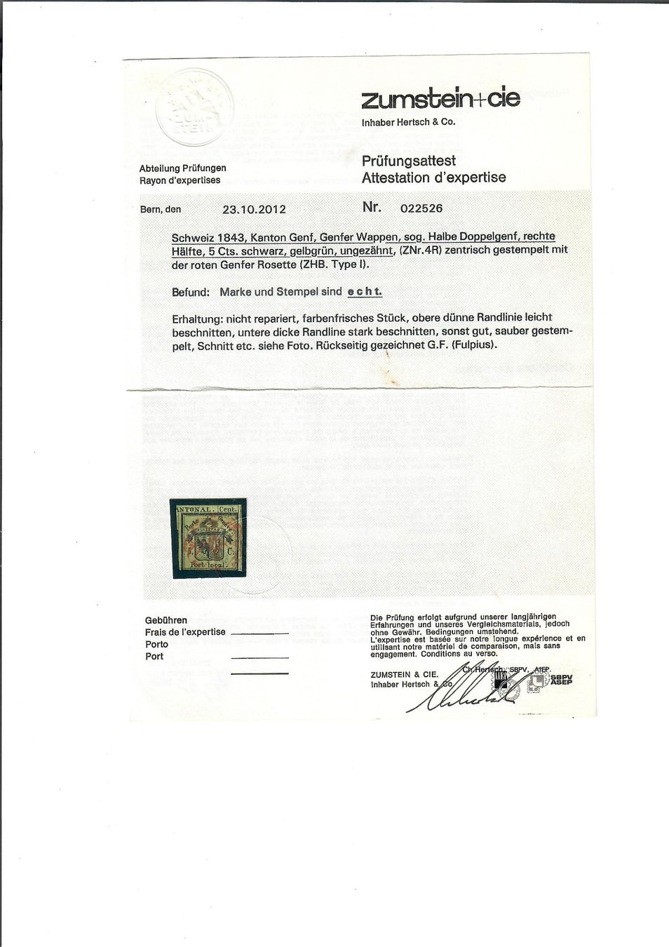 Tutti i francobolli: Halbe Doppelgenf, schöne Marke, Kat. CHF 10'000.- – Usato da St. Gallen venduto da MuellerFamilyOffice 1