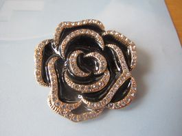 Elegante Brosche Rose in Schwarz und Gold, neuwertig!