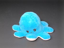 Poulpe bleu et rose en peluche réversible