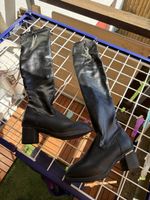 Schwarze Stretch-Stiefel Gr. 38 mit Blockabsatz-Detail 👢