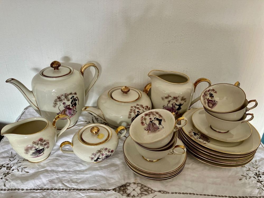 Dinette Miniature Poupée - Service à Café 9 Pièces - Porcelaine Peinte
