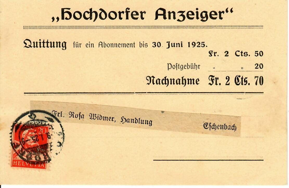 Alle Briefmarken: PK, Hochdorfer Anzeiger 1925 – Gebraucht aus Hochdorf von Ziegel-16