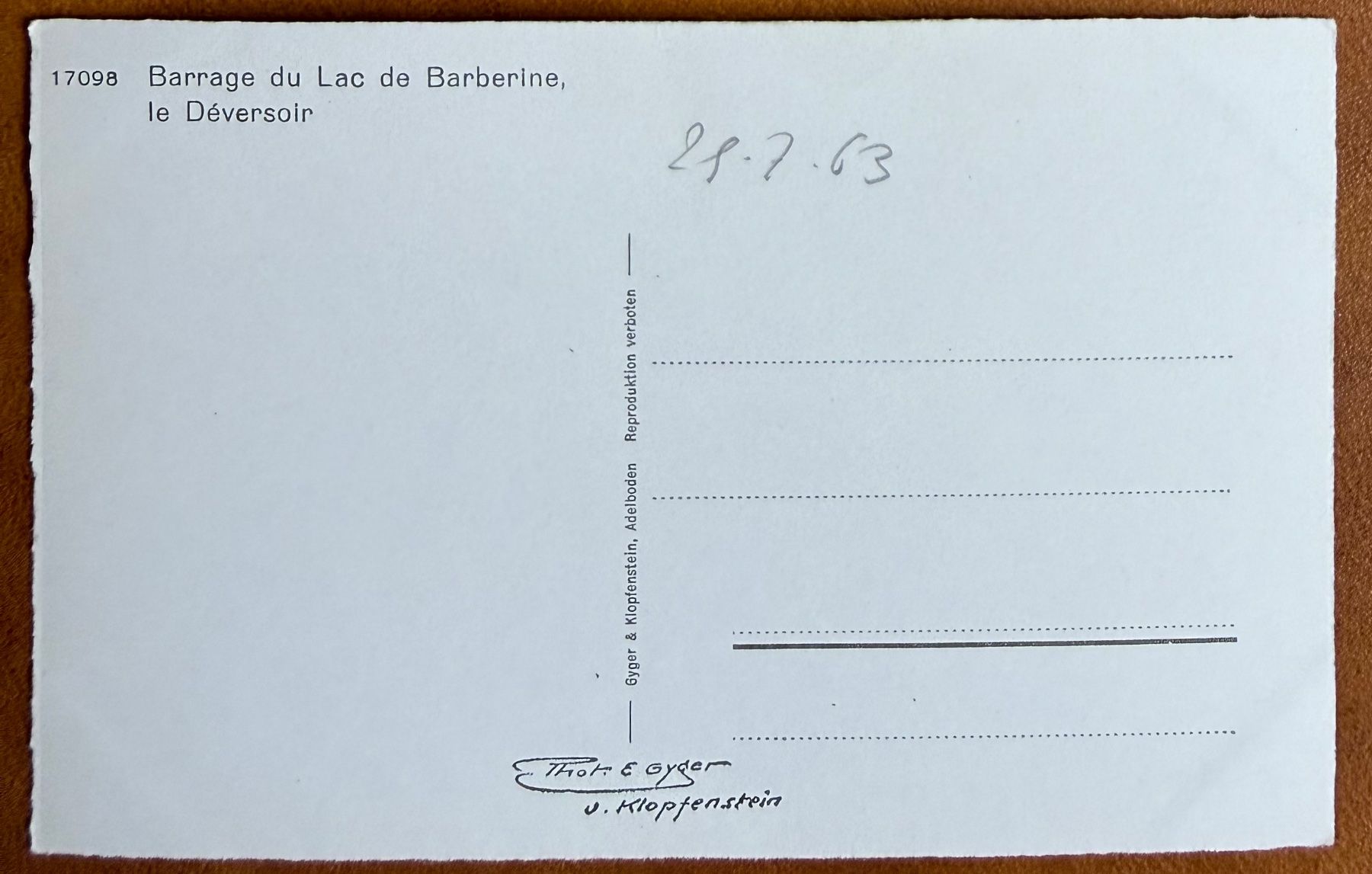 Ansichtskarten: Salvan - Barrage de Barberine 1963 – Gebraucht aus Lutry von Ediego 1