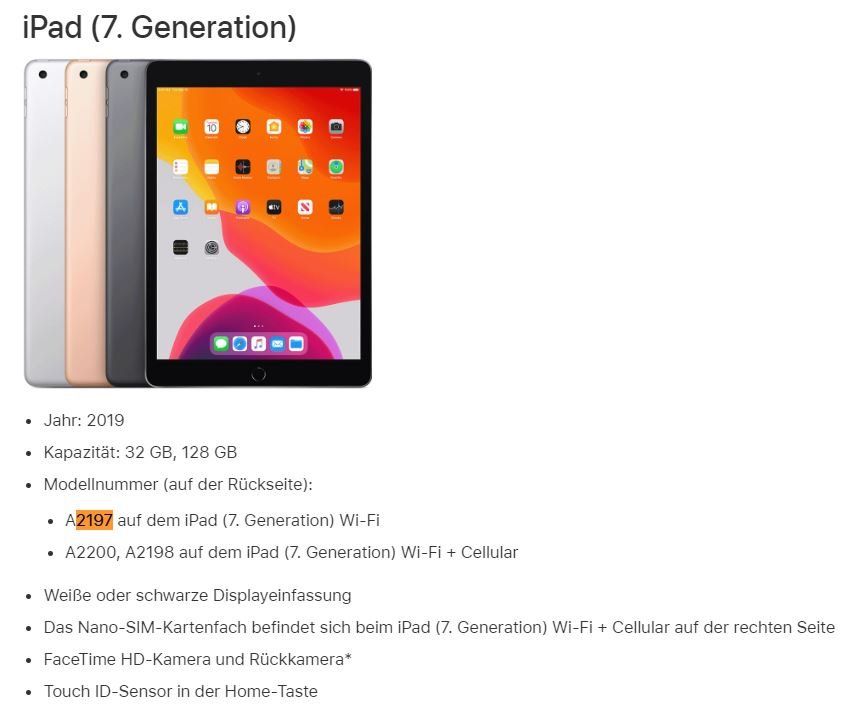 ipad 7gen 128 GB WIFI weiss Model A2197 (Gebraucht) in Thalwil für CHF ...