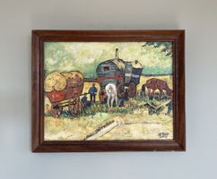 Les roulottes, campement de bohémiens d’après Van Gogh huile