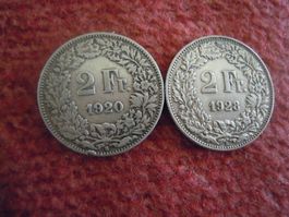 2  x 2.-- Fr. Silber, Jahrgänge 1920 + 1928