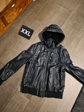 Herren Kunstlederjacke mit Kapuze schwarz Grösse XXL gebr...
