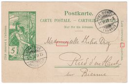 5 Rp. UPU Postkarteim Lokalrayon von BIEL / BIENNE