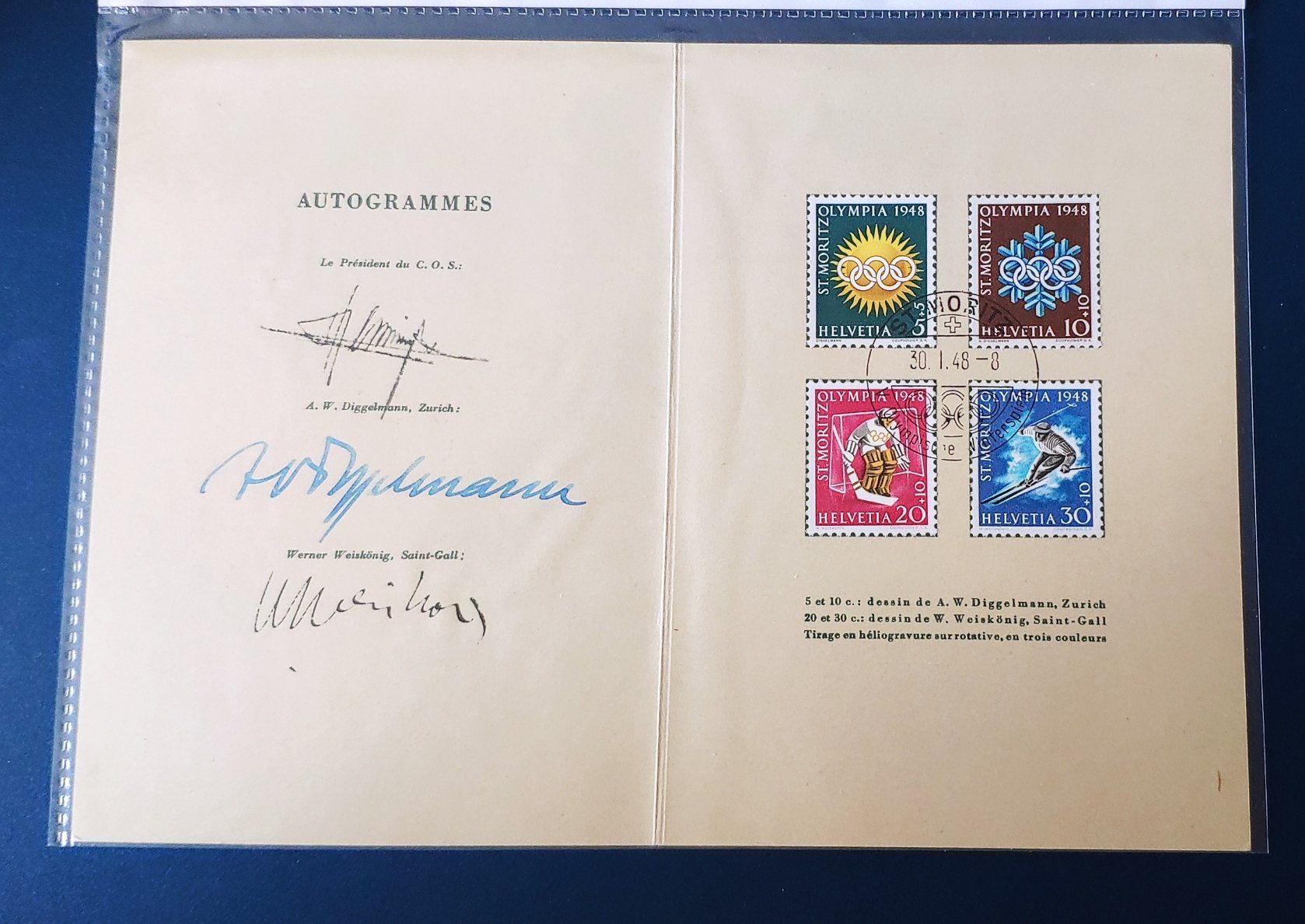 Autografi: Nr. 415/1000 Autogrammes Olympische Winterspiele 1948 – Usato da Volketswil venduto da Spacepanda