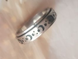 Edelstahl Unisex Rotary Ring mit Mond&Stern ca.19mm Gr.8 M