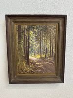 Vintage Ölgemälde Waldszene von Th. Schmid auf Leinwand
