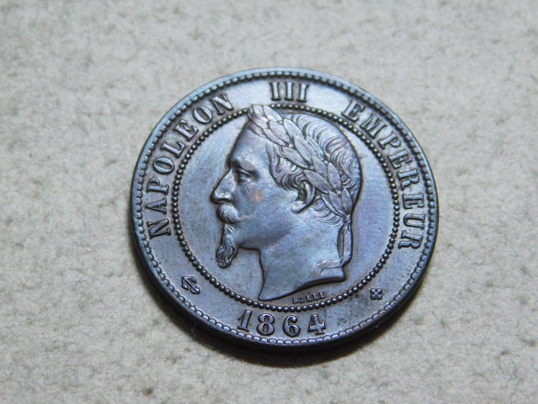 Toutes les monnaies: 10 Centimes 1864, Frankreich, Mz. "BB", Bronze, fast stgl. – Neuf (Voir description) à Solothurn par Mi-cardo 1