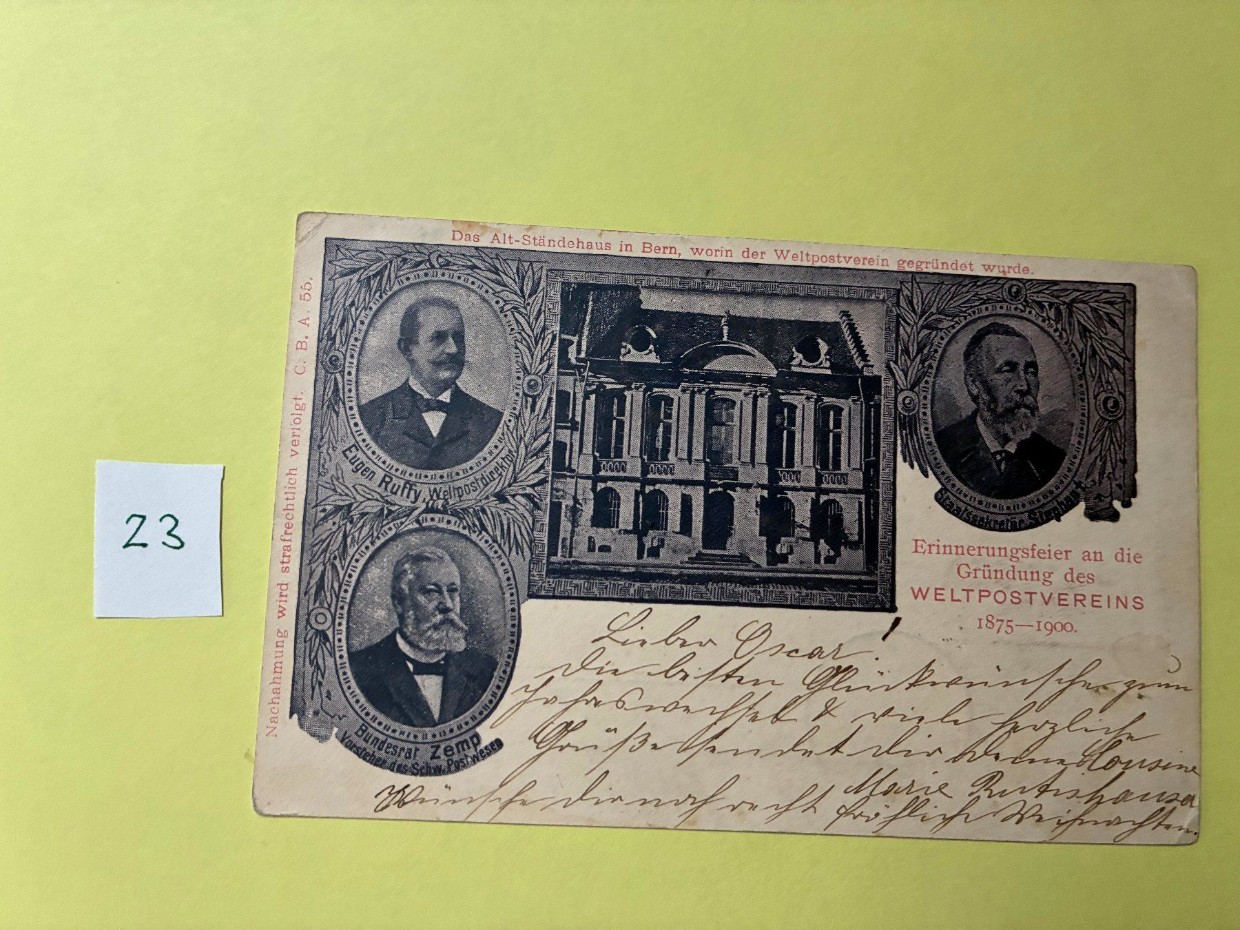 Cartoline postali: Ansichtskarte Weltpost Verein 1900 – Usato da Volketswil venduto da Jdansk