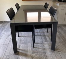 Esstisch mit 4 Stühlen Glas/Metall schwarz gebraucht