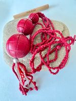 Natur Holz Longkette rot  XXL Kugeln Quaste 19cm Statement