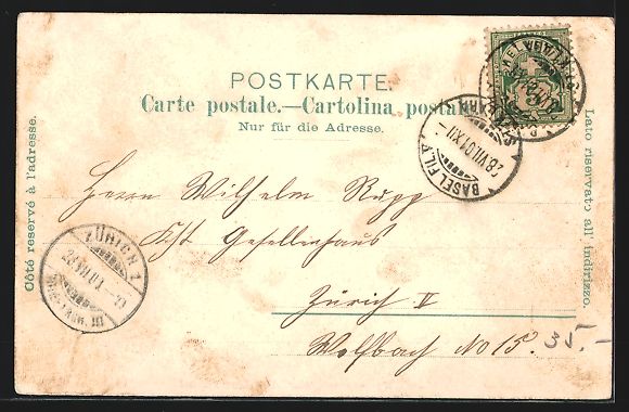 Cartoline postali: Litho Basel, Teilansicht mit Rheinbrück – Usato da Berlin venduto da bartko-reher 1