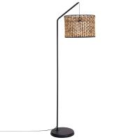 Schwarze Stehlampe mit Lampenschirm aus Pflanzenfaser