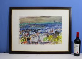 Henri Schmid, Aquarell, Blick über eine Stadt, (Winterthur?)