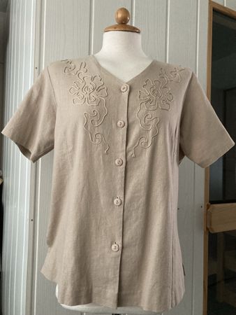 Kalamton Bluse naturfarben Grösse S bestickt Leinen-Mix