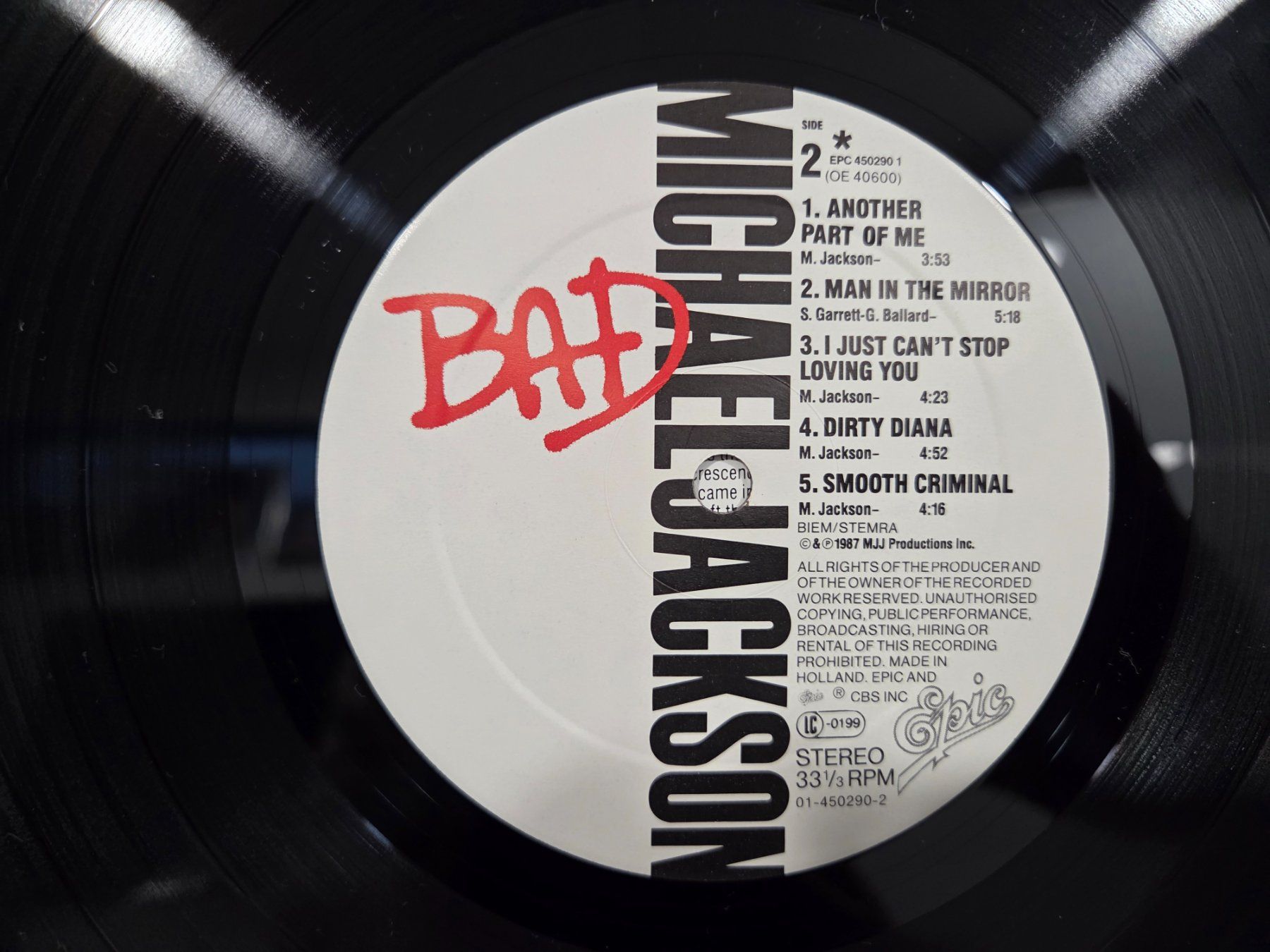 Schallplatten: Michael Jackson Bad LP Topzustand – Gebraucht aus Stetten SH von ExtremMIB 8