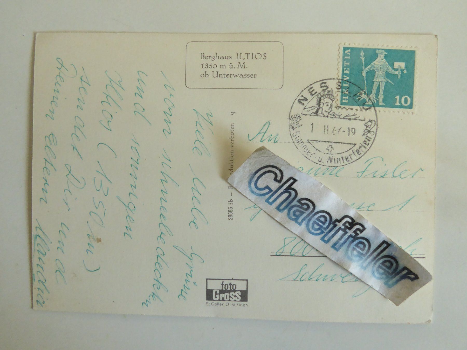 Cartoline postali: 1966 Bergrestaurant Jltios ob Unter - – Usato da Zürich venduto da Chaeffeler 1