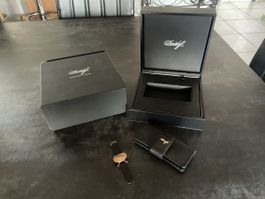 Bague Cigare Ring Davidoff Argent 800 Doré Cuir Noir